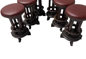 Six Art Deco Amsterdamse School Stools with Leather Tops, 1920s